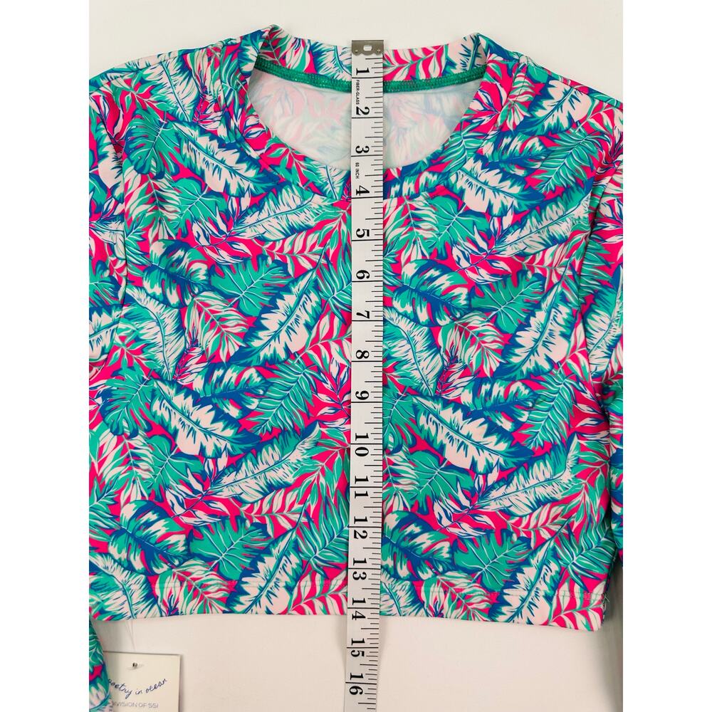 NWT Poetry in Ocean Tropical Long Sleeve Bikini Set Bright Palm Juniors Size M - Picture 7 of 11